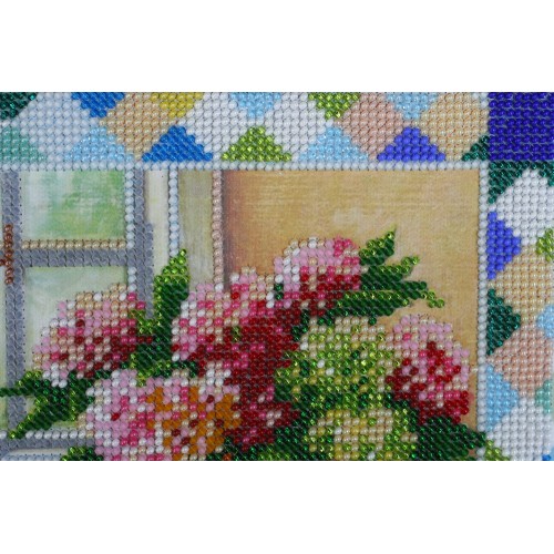 Main bead embroidery kits Hydrangea at window (Flowers), AB-385 by Abris Art - buy online! ✿ Fast delivery ✿ Factory price ✿ Wholesale and retail ✿ Purchase Great kits for embroidery with beads