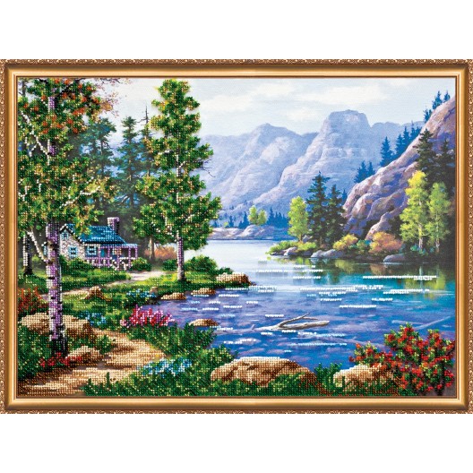 Main bead embroidery kits Mountain morning (Landscapes), AB-387 by Abris Art - buy online! ✿ Fast delivery ✿ Factory price ✿ Wholesale and retail ✿ Purchase Great kits for embroidery with beads