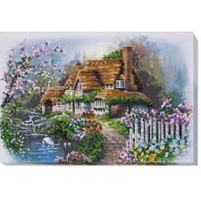 Набір для вишивання бісером на натуральному художньому холсті "Будиночок на озері"
