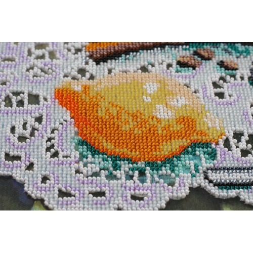 Main Bead Embroidery Kit Coffee with lemon (Still life), AB-531 by Abris Art - buy online! ✿ Fast delivery ✿ Factory price ✿ Wholesale and retail ✿ Purchase Great kits for embroidery with beads