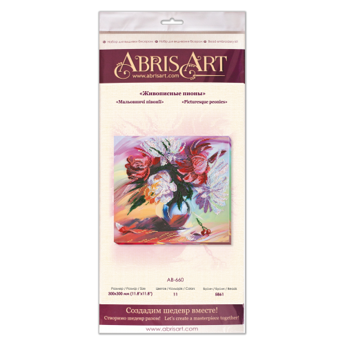 Main Bead Embroidery Kit Picturesque peonies (Flowers), AB-660 by Abris Art - buy online! ✿ Fast delivery ✿ Factory price ✿ Wholesale and retail ✿ Purchase Great kits for embroidery with beads