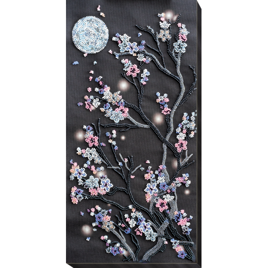 Main Bead Embroidery Kit Night sakura (Flowers), AB-762 by Abris Art - buy online! ✿ Fast delivery ✿ Factory price ✿ Wholesale and retail ✿ Purchase Great kits for embroidery with beads