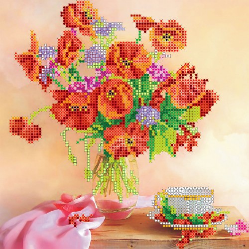 Charts on artistic canvas Morning Tea, AC-022 by Abris Art - buy online! ✿ Fast delivery ✿ Factory price ✿ Wholesale and retail ✿ Purchase Scheme for embroidery with beads on canvas (200x200 mm)