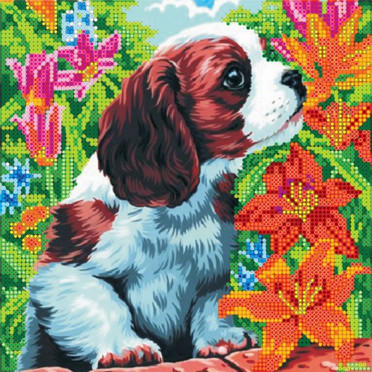 Charts on artistic canvas Puppy, AC-024 by Abris Art - buy online! ✿ Fast delivery ✿ Factory price ✿ Wholesale and retail ✿ Purchase Scheme for embroidery with beads on canvas (200x200 mm)