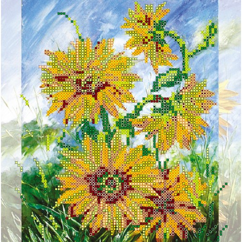 Charts on artistic canvas Sunny Flowers, AC-089 by Abris Art - buy online! ✿ Fast delivery ✿ Factory price ✿ Wholesale and retail ✿ Purchase Scheme for embroidery with beads on canvas (200x200 mm)