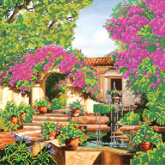 Patio Garden, AC-125 by Abris Art - buy online! ✿ Fast delivery ✿ Factory price ✿ Wholesale and retail ✿ Purchase Large schemes for embroidery with beads on canvas (300x300 mm)
