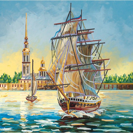 Charts on artistic canvas Frigate, AC-138 by Abris Art - buy online! ✿ Fast delivery ✿ Factory price ✿ Wholesale and retail ✿ Purchase Large schemes for embroidery with beads on canvas (300x300 mm)