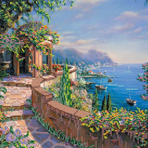 Charts on artistic canvas Seafront, AC-170 by Abris Art - buy online! ✿ Fast delivery ✿ Factory price ✿ Wholesale and retail ✿ Purchase Large schemes for embroidery with beads on canvas (300x300 mm)
