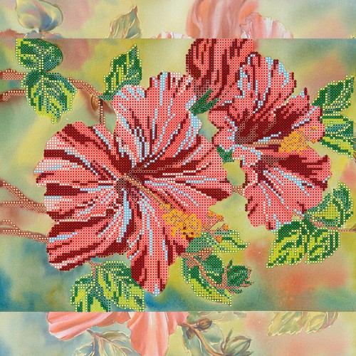 Scarlet Hibiscus, AC-174 by Abris Art - buy online! ✿ Fast delivery ✿ Factory price ✿ Wholesale and retail ✿ Purchase Large schemes for embroidery with beads on canvas (300x300 mm)