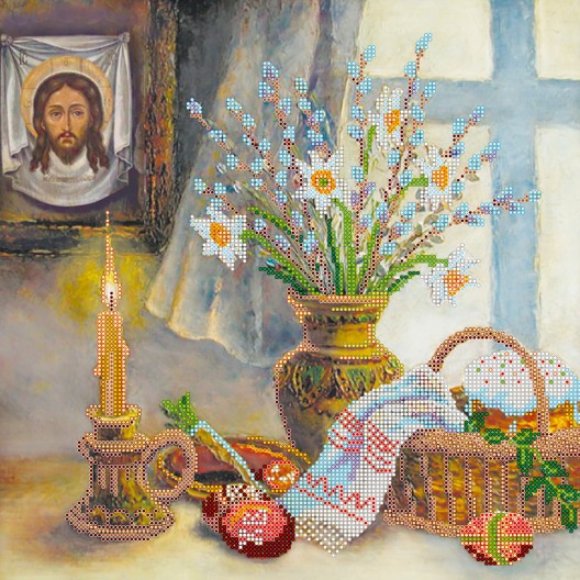 Charts on artistic canvas Easter story-2, AC-185 by Abris Art - buy online! ✿ Fast delivery ✿ Factory price ✿ Wholesale and retail ✿ Purchase Large schemes for embroidery with beads on canvas (300x300 mm)