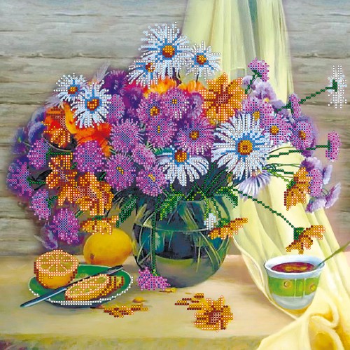 Charts on artistic canvas Tea with lemon, AC-202 by Abris Art - buy online! ✿ Fast delivery ✿ Factory price ✿ Wholesale and retail ✿ Purchase Large schemes for embroidery with beads on canvas (300x300 mm)
