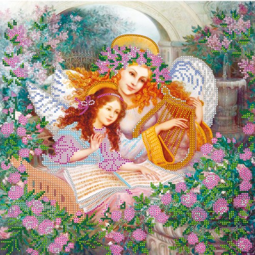 Charts on artistic canvas Angels music, AC-203 by Abris Art - buy online! ✿ Fast delivery ✿ Factory price ✿ Wholesale and retail ✿ Purchase Large schemes for embroidery with beads on canvas (300x300 mm)