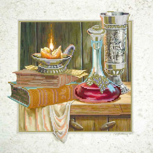 Charts on artistic canvas Still life with a candle, AC-204 by Abris Art - buy online! ✿ Fast delivery ✿ Factory price ✿ Wholesale and retail ✿ Purchase Large schemes for embroidery with beads on canvas (300x300 mm)