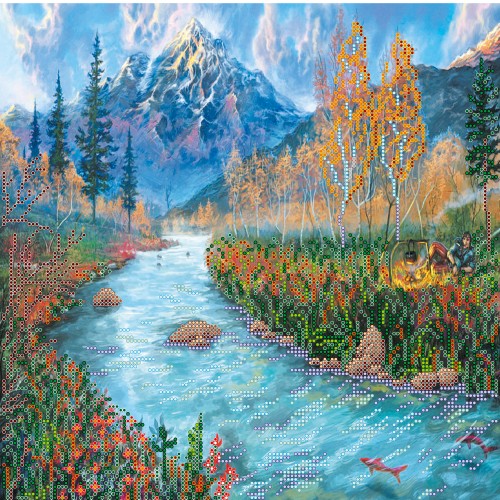 Charts on artistic canvas Rest at river, AC-215 by Abris Art - buy online! ✿ Fast delivery ✿ Factory price ✿ Wholesale and retail ✿ Purchase Large schemes for embroidery with beads on canvas (300x300 mm)
