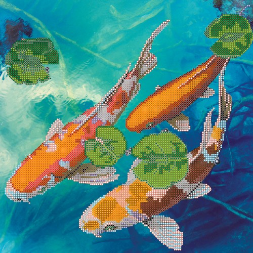 Charts on artistic canvas Lucky fishes, AC-222 by Abris Art - buy online! ✿ Fast delivery ✿ Factory price ✿ Wholesale and retail ✿ Purchase Large schemes for embroidery with beads on canvas (300x300 mm)