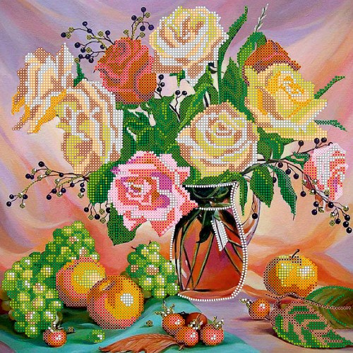 Charts on artistic canvas Roses, AC-266 by Abris Art - buy online! ✿ Fast delivery ✿ Factory price ✿ Wholesale and retail ✿ Purchase Large schemes for embroidery with beads on canvas (300x300 mm)