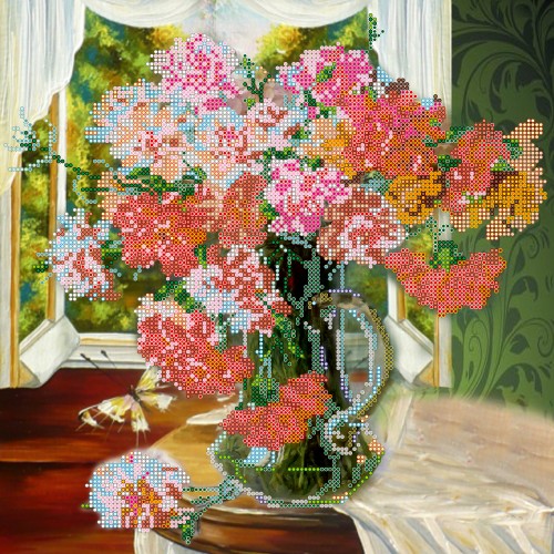 Carnations Bouquet, AC-274 by Abris Art - buy online! ✿ Fast delivery ✿ Factory price ✿ Wholesale and retail ✿ Purchase Large schemes for embroidery with beads on canvas (300x300 mm)