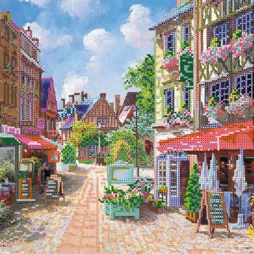 Charts on artistic canvas Street cafeteria, AC-279 by Abris Art - buy online! ✿ Fast delivery ✿ Factory price ✿ Wholesale and retail ✿ Purchase Large schemes for embroidery with beads on canvas (300x300 mm)