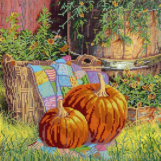 Charts on artistic canvas Rich pumpkins, AC-291 by Abris Art - buy online! ✿ Fast delivery ✿ Factory price ✿ Wholesale and retail ✿ Purchase Large schemes for embroidery with beads on canvas (300x300 mm)