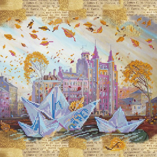 Charts on artistic canvas Origami ships, AC-300 by Abris Art - buy online! ✿ Fast delivery ✿ Factory price ✿ Wholesale and retail ✿ Purchase Large schemes for embroidery with beads on canvas (300x300 mm)