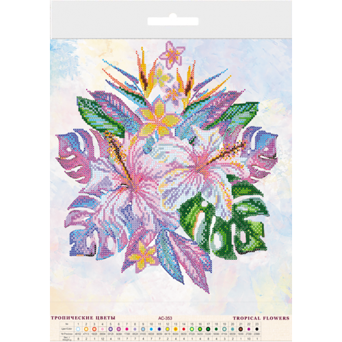 Charts on artistic canvas Tropical flowers, AC-353 by Abris Art - buy online! ✿ Fast delivery ✿ Factory price ✿ Wholesale and retail ✿ Purchase Large schemes for embroidery with beads on canvas (300x300 mm)