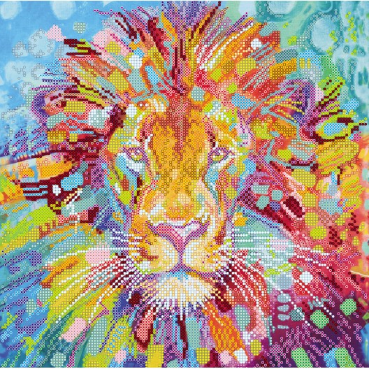 Charts on artistic canvas Multicolored lion, AC-365 by Abris Art - buy online! ✿ Fast delivery ✿ Factory price ✿ Wholesale and retail ✿ Purchase Large schemes for embroidery with beads on canvas (300x300 mm)