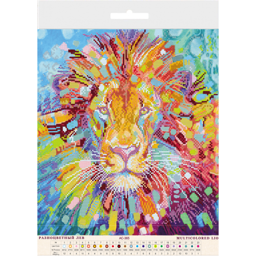 Charts on artistic canvas Multicolored lion, AC-365 by Abris Art - buy online! ✿ Fast delivery ✿ Factory price ✿ Wholesale and retail ✿ Purchase Large schemes for embroidery with beads on canvas (300x300 mm)