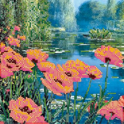 Charts on artistic canvas Poppy’s by the Lake, AC-401 by Abris Art - buy online! ✿ Fast delivery ✿ Factory price ✿ Wholesale and retail ✿ Purchase Scheme for embroidery with beads on canvas (200x200 mm)