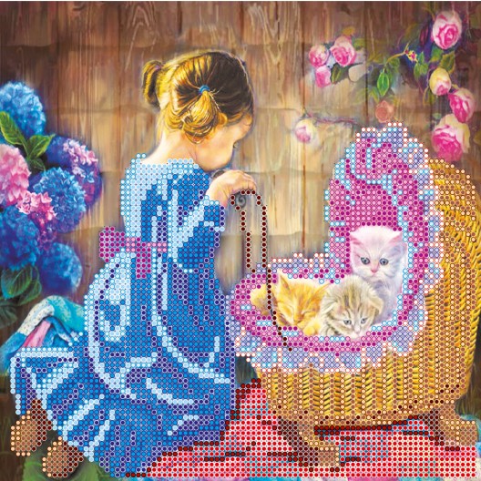 Charts on artistic canvas Little mom, AC-451 by Abris Art - buy online! ✿ Fast delivery ✿ Factory price ✿ Wholesale and retail ✿ Purchase Scheme for embroidery with beads on canvas (200x200 mm)