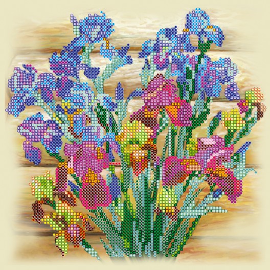 Irises, AC-473 by Abris Art - buy online! ✿ Fast delivery ✿ Factory price ✿ Wholesale and retail ✿ Purchase Scheme for embroidery with beads on canvas (200x200 mm)