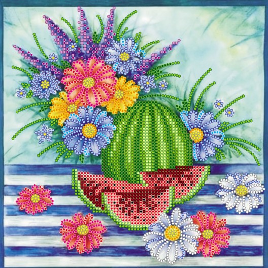 Charts on artistic canvas Watermelon, AC-520 by Abris Art - buy online! ✿ Fast delivery ✿ Factory price ✿ Wholesale and retail ✿ Purchase Scheme for embroidery with beads on canvas (200x200 mm)