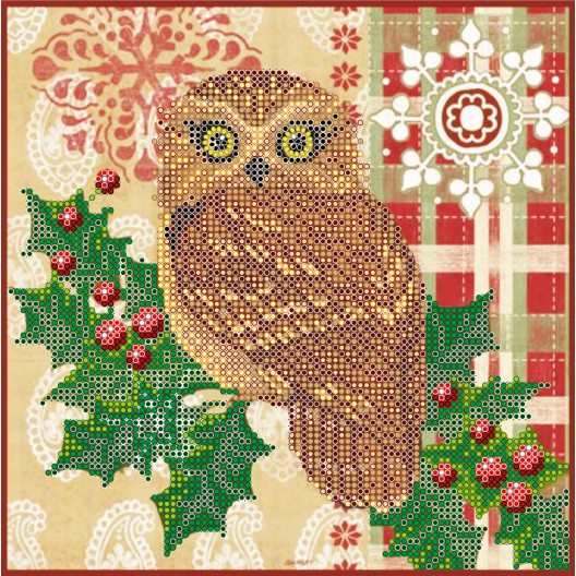 Charts on artistic canvas Owl and holly, AC-523 by Abris Art - buy online! ✿ Fast delivery ✿ Factory price ✿ Wholesale and retail ✿ Purchase Scheme for embroidery with beads on canvas (200x200 mm)