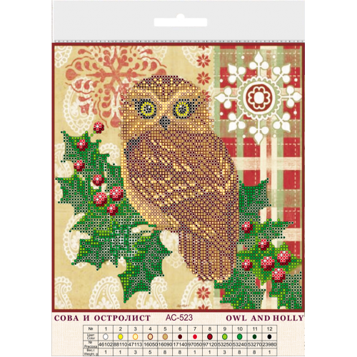 Charts on artistic canvas Owl and holly, AC-523 by Abris Art - buy online! ✿ Fast delivery ✿ Factory price ✿ Wholesale and retail ✿ Purchase Scheme for embroidery with beads on canvas (200x200 mm)