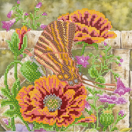 Charts on artistic canvas Batterfly and poppies, AC-525 by Abris Art - buy online! ✿ Fast delivery ✿ Factory price ✿ Wholesale and retail ✿ Purchase Scheme for embroidery with beads on canvas (200x200 mm)