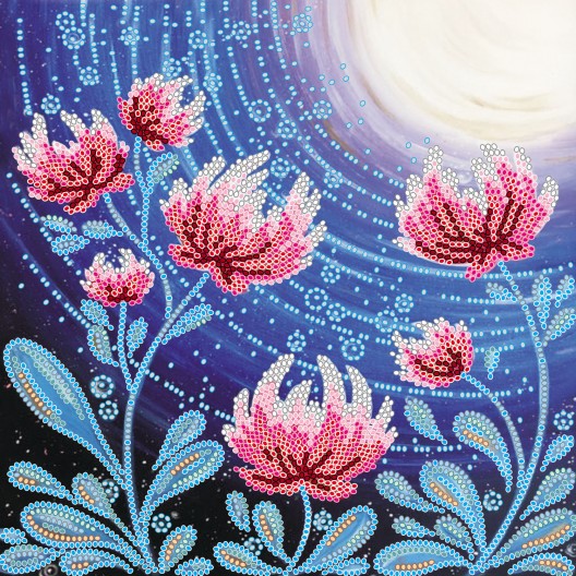 Charts on artistic canvas Flowers under the moon, AC-562 by Abris Art - buy online! ✿ Fast delivery ✿ Factory price ✿ Wholesale and retail ✿ Purchase Scheme for embroidery with beads on canvas (200x200 mm)