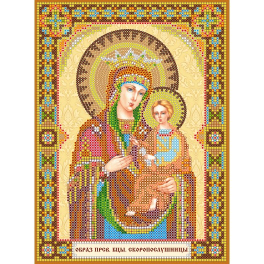Icons charts on artistic canvas Icon of the Mother of God “The Quick to Hearken”, ACK-141 by Abris Art - buy online! ✿ Fast delivery ✿ Factory price ✿ Wholesale and retail ✿ Purchase The scheme for embroidery with beads icons on canvas