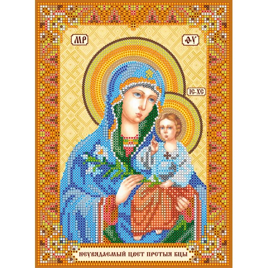 Icons charts on artistic canvas Icon of the Mother of God «The Unfading Blossom», ACK-143 by Abris Art - buy online! ✿ Fast delivery ✿ Factory price ✿ Wholesale and retail ✿ Purchase The scheme for embroidery with beads icons on canvas