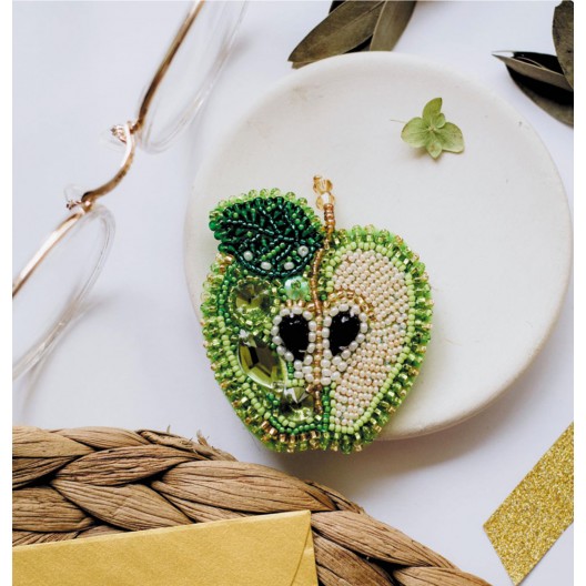 Decoration Green apple, AD-030 by Abris Art - buy online! ✿ Fast delivery ✿ Factory price ✿ Wholesale and retail ✿ Purchase Kits for creating brooches (jewelry) with beads
