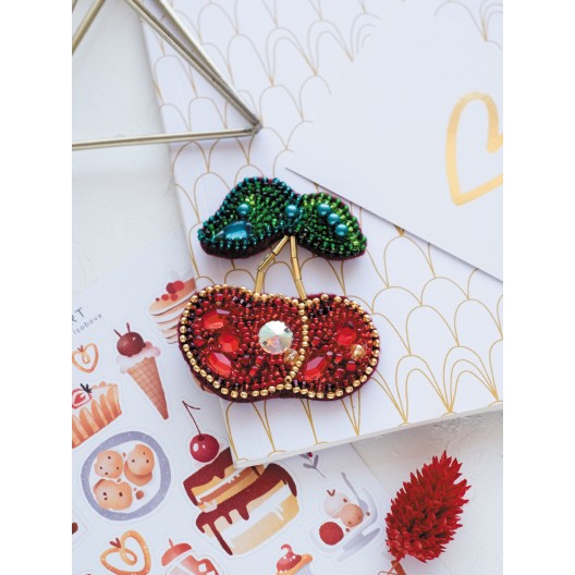 Decoration Cherries, AD-059 by Abris Art - buy online! ✿ Fast delivery ✿ Factory price ✿ Wholesale and retail ✿ Purchase Kits for creating brooches (jewelry) with beads