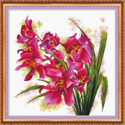 Cross-stitch kits Purple orchids (Flowers), AH-003 by Abris Art - buy online! ✿ Fast delivery ✿ Factory price ✿ Wholesale and retail ✿ Purchase Big kits for cross stitch embroidery