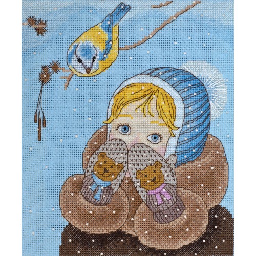 Cross-stitch kits Girl and bird (Kids), AH-020 by Abris Art - buy online! ✿ Fast delivery ✿ Factory price ✿ Wholesale and retail ✿ Purchase Big kits for cross stitch embroidery