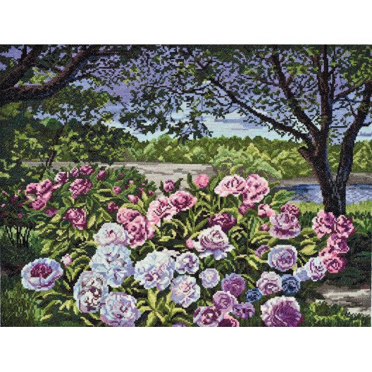 Cross-stitch kits Garden peonies (Landscapes), AH-026 by Abris Art - buy online! ✿ Fast delivery ✿ Factory price ✿ Wholesale and retail ✿ Purchase Big kits for cross stitch embroidery