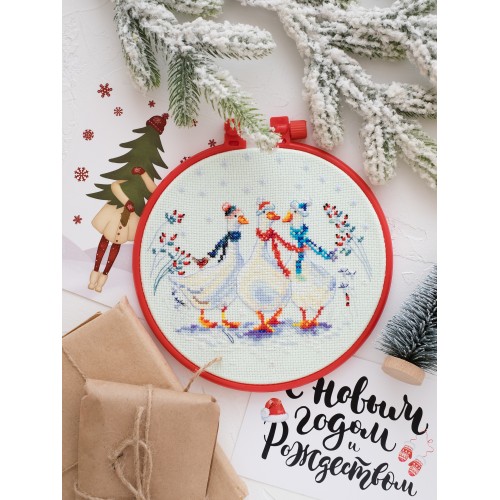 Cross-stitch kits Three cute geese, AHM-016 by Abris Art - buy online! ✿ Fast delivery ✿ Factory price ✿ Wholesale and retail ✿ Purchase Kits-miniature for cross stitch