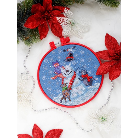 Cross-stitch kits Snowman cat, AHM-026 by Abris Art - buy online! ✿ Fast delivery ✿ Factory price ✿ Wholesale and retail ✿ Purchase Kits-miniature for cross stitch