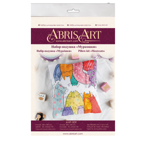 Cross-stitch kits Meowcats, AHP-009 by Abris Art - buy online! ✿ Fast delivery ✿ Factory price ✿ Wholesale and retail ✿ Purchase Cushion kits with cross stitch