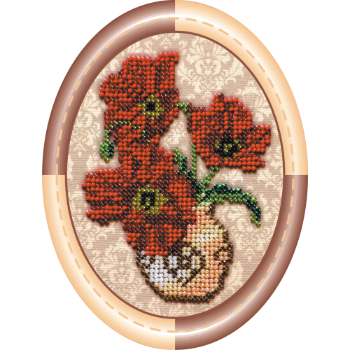 Mini Bead embroidery kit Vase with poppies, AM-002 by Abris Art - buy online! ✿ Fast delivery ✿ Factory price ✿ Wholesale and retail ✿ Purchase Sets-mini-for embroidery with beads on canvas