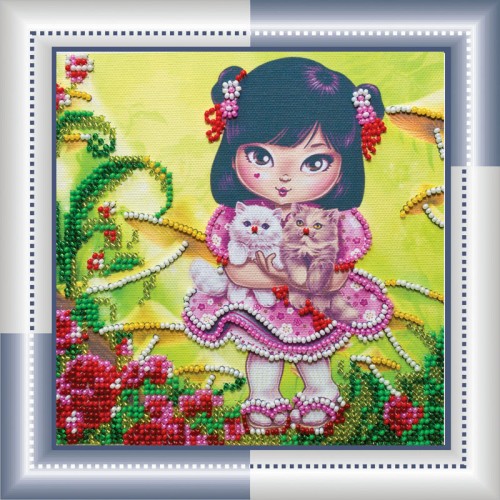 Mini Bead embroidery kit Kitty, AM-027 by Abris Art - buy online! ✿ Fast delivery ✿ Factory price ✿ Wholesale and retail ✿ Purchase Sets-mini-for embroidery with beads on canvas