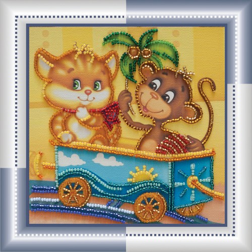 Mini Bead embroidery kit Funny company, AM-041 by Abris Art - buy online! ✿ Fast delivery ✿ Factory price ✿ Wholesale and retail ✿ Purchase Sets-mini-for embroidery with beads on canvas