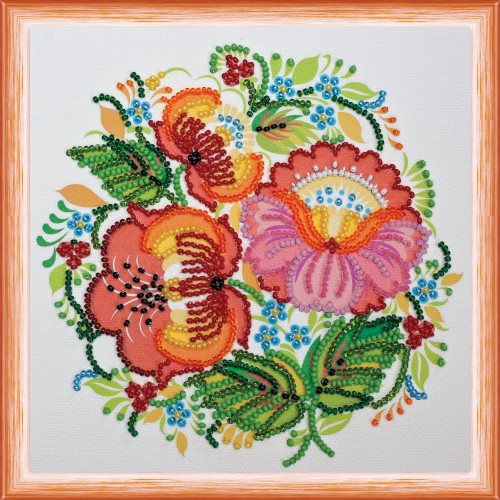 Mini Bead embroidery kit Hohloma – 1, AM-074 by Abris Art - buy online! ✿ Fast delivery ✿ Factory price ✿ Wholesale and retail ✿ Purchase Sets-mini-for embroidery with beads on canvas