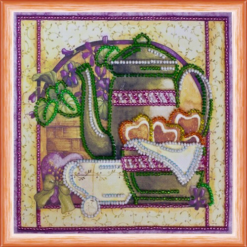 Mini Bead embroidery kit Violet tea, AM-087 by Abris Art - buy online! ✿ Fast delivery ✿ Factory price ✿ Wholesale and retail ✿ Purchase Sets-mini-for embroidery with beads on canvas